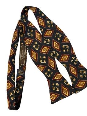 Vintage Paul Stuart USA Geometric Print Silk Bow Tie